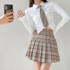 Long-sleeve Shirred Crop Polo Shirt