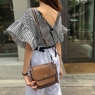 Ruffled Striped Blouse Black - One Size
