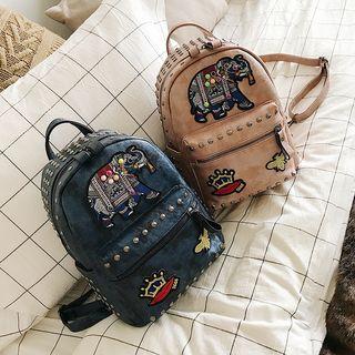 Studded Applique Faux Leather Backpack