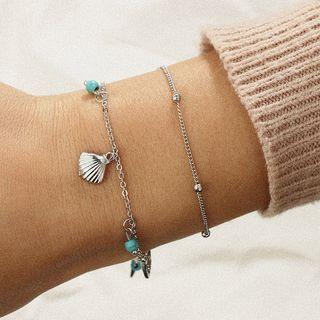 Set Of 2: Shell Anklet 5867 - One Size