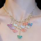 Butterfly Acrylic Fringed Faux Crystal Necklace Necklace - Gold - One Size