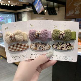 Set: Bow Knit Hair Clip + Fabric Hair Clip