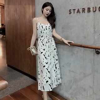 Long Light Jacket / Spaghetti Strap A-line Midi Dress