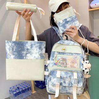 Set: Tie Dye Nylon Backpack + Tote Bag + Crossbody Bag + Pouch