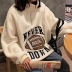 Letter Embroidered Half-zip Fleece Sweatshirt Letter Embroidery - White - One Size