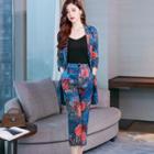 Set: Flower Print Single-button Blazer + Cropped Pants