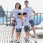 Family Matching Set: Short-sleeve Striped T-shirt + Shorts