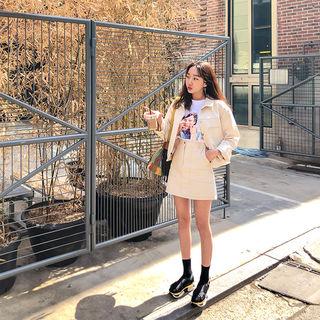 Zip-front Stitched A-line Miniskirt