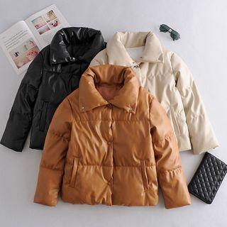 Faux Leather Collared Padded Jacket
