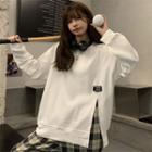 Long-sleeve Plain Side-slit Sweatshirt