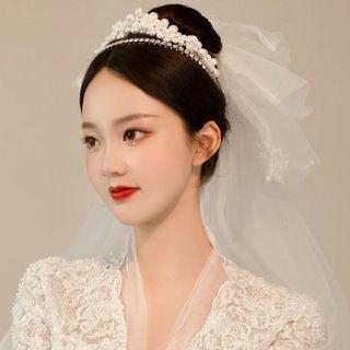 Faux Pearl Rhinestone Wedding Tiara White - One Size