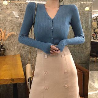 Set: V-neck Knit Jacket + Knitted A-line Skirt