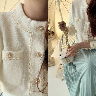 Dual-pocket Cropped Cardigan Ivory - One Size