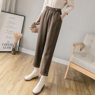 Plain High-waist Tapered Cropped Pants