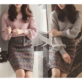 Top: Knit Balloon-sleeve Top + Sheath Skirt