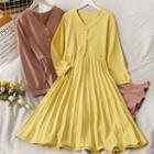 Tie-back Pleated V-neck Midi Dress