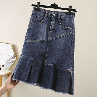 Irregular Denim Midi Mermaid Skirt