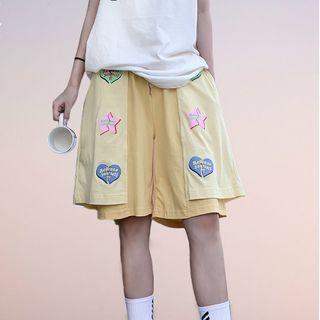Mock Two Piece Star Print Straight Cut Shorts