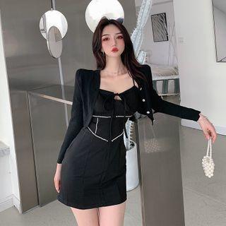 Set: Spaghetti Strap Mini Bodycon Dress + Cropped Cardigan