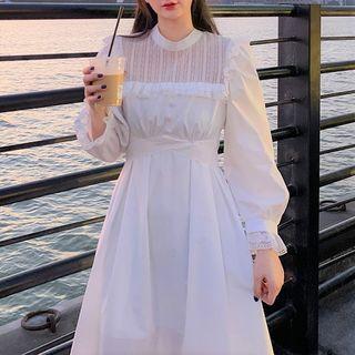 Plain Lace Lantern-sleeve Dress