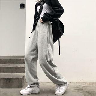 Plain High-waist Gathered Cuff Sweatpants