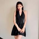 Halter Lace Up A-line Dress