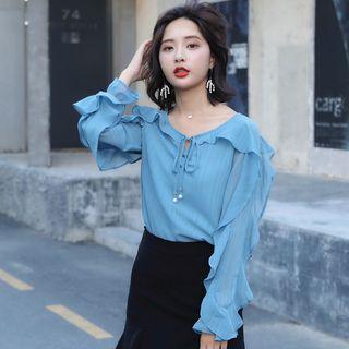 Frilled Trim Long Sleeve Top