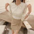Set: Bell-sleeve Lace Top + Wrapped Skirt