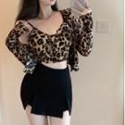 Set: Leopard Print Cardigan + Camisole / Miniskirt