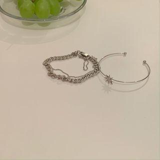 Chunky Chain Alloy Bracelet / Star Alloy Open Bangle