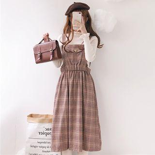 Sleeveless Plaid Midi A-line Dress As Shown In Figure - One Size