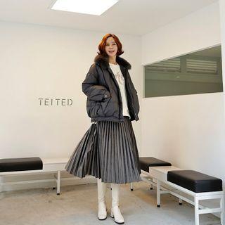 Long Velour Accordion-pleat Skirt