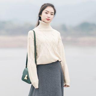 Turtleneck Cable Knit Plain Sweater
