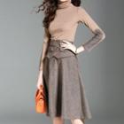 Set: Plaid Panel Long Sleeve Turtleneck Knit Top + Plaid Flared Skirt