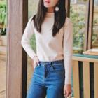 Mock-neck Knit Top Off-white - One Size