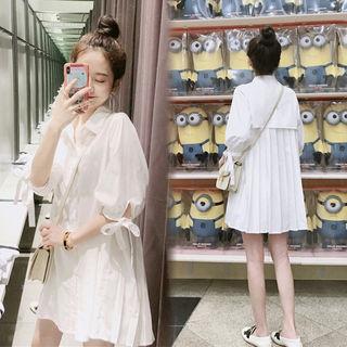 Tie-sleeve Pleated-back Shirt White - One Size