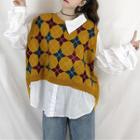 Argyle Knit Panel Mock Two-piece Shirt As Shown In Figure - One Size