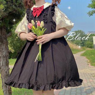 Puff-sleeve Blouse / Sleeveless Ruffle Trim Mini A-line Dress