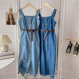 Single-breasted Denim Overall Dress
