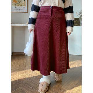 Plus Size Flared Long Corduroy Skirt