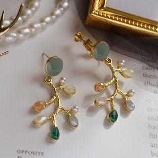 Faux Pearl Faux Crystal Branches Dangle Earring