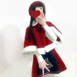 Elbow-sleeve Frog Buttoned Coat / A-line Mini Skirt
