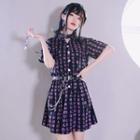 Collared Chinese Character Short-sleeve Mini A-line Dress
