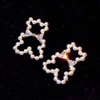Faux Pearl Bear Stud Earring 1 Pair - Gold - One Size