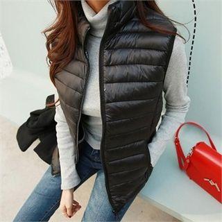 Padded Zip-up Vest Navy Blue - One Size