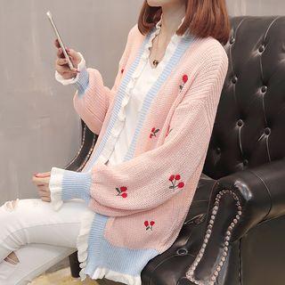 Cherry Embroidered Long Cardigan