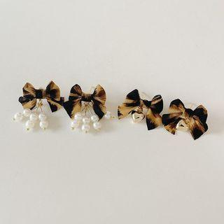 Bow Leopard Print Faux Pearl Earring