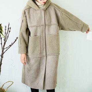 Faux-shearling Panel Hooded Coat