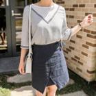 Perforated-yoke Contrast-trim Top