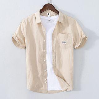 Short-sleeve Lettering Embroidered Shirt Shirt